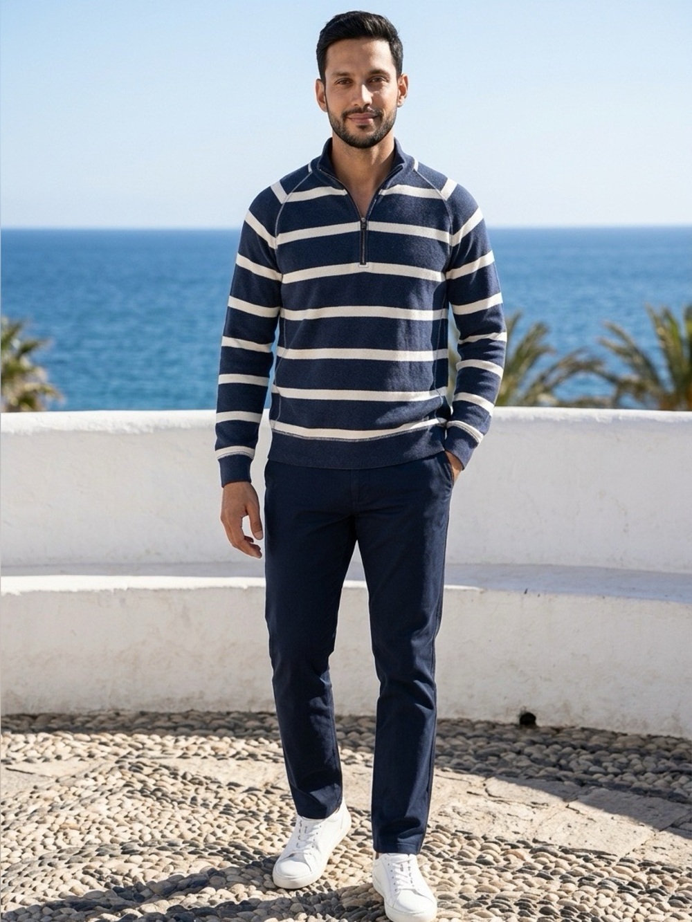 L.L. Bean Navy and White Stripe Pullover - L